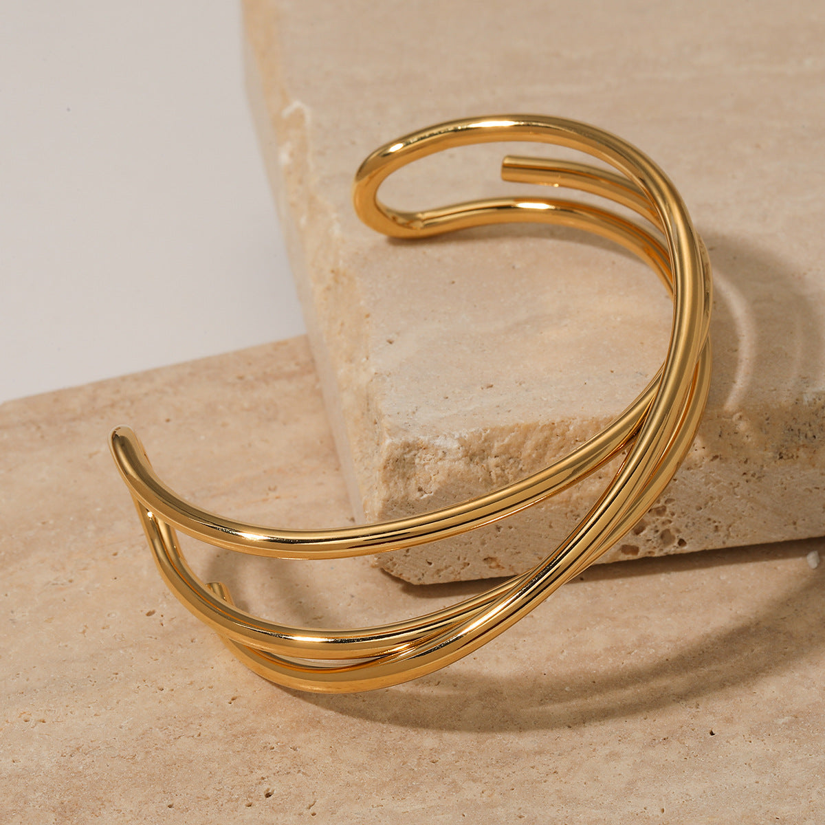 Wholesale  cross-line geometric bracelet open metallic stainless steel bracelet