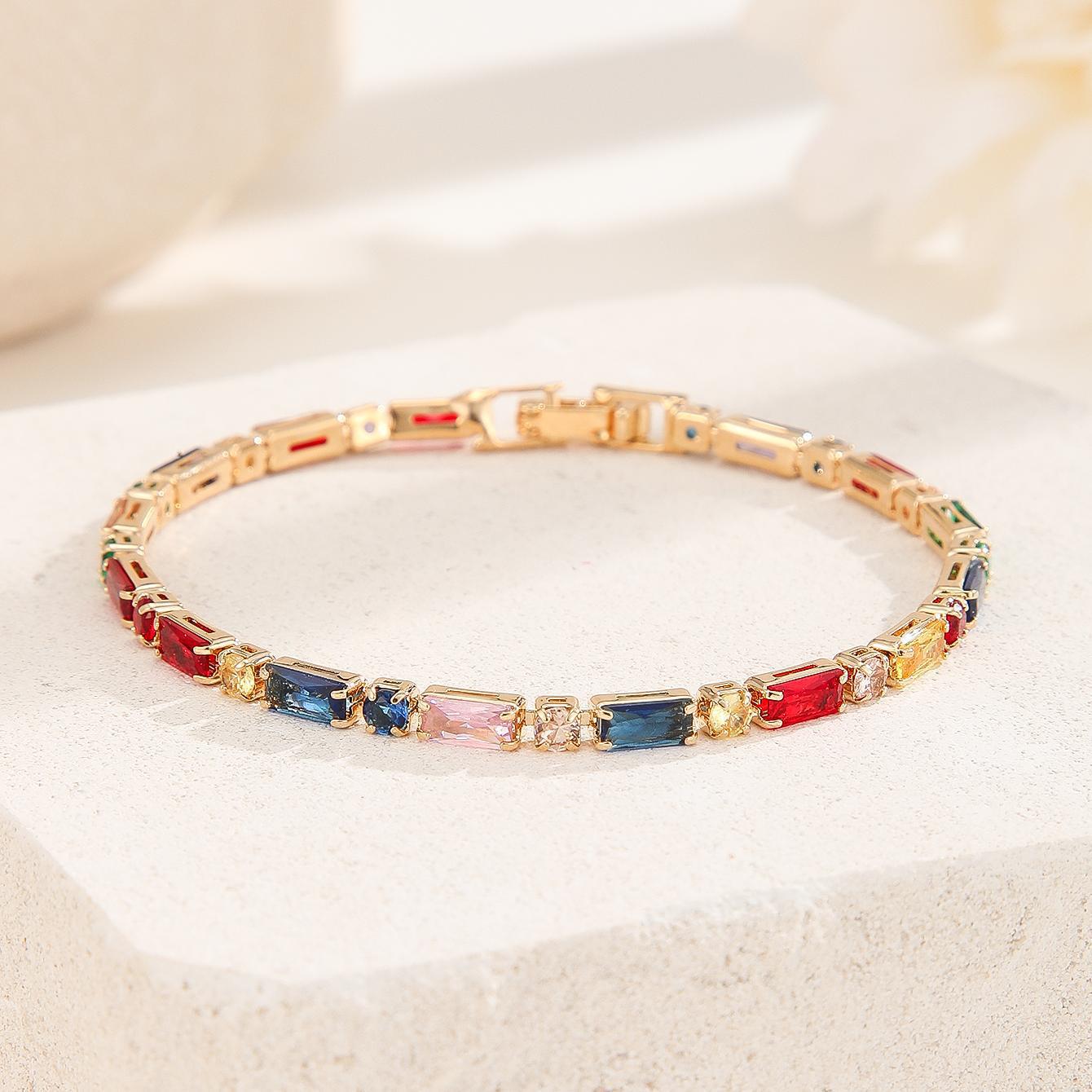 Wholesale Colorful Zircon Geometric Bracelet Fashion Jewelry Accessory Boutique Gift