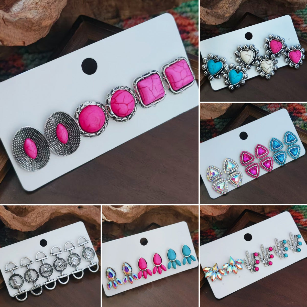Wholesale Retro Ethnic Turquoise Geometric Earrings Set For Women Stylish Everyday Jewelry Accessory