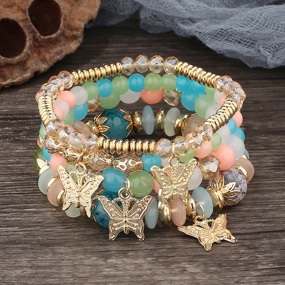 Wholesale Bohemian Multi-layer Crystal Beads Butterfly Pendant Colorful Bracelet ACC-BT-Lijie009