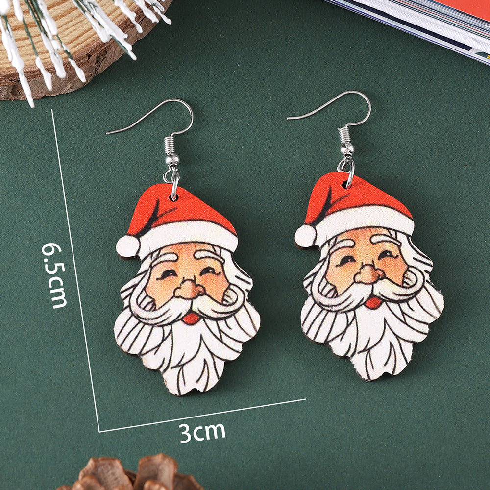 Wholesale Christmas cute  pendant earrings wooden double-sided earrings