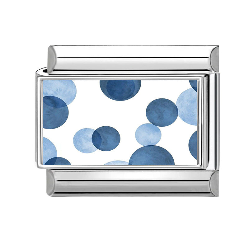 Wholesale Hearts and Love Italian Charms Blue series DIY square Single Section Creative Stainless Steel Composable Bracelet