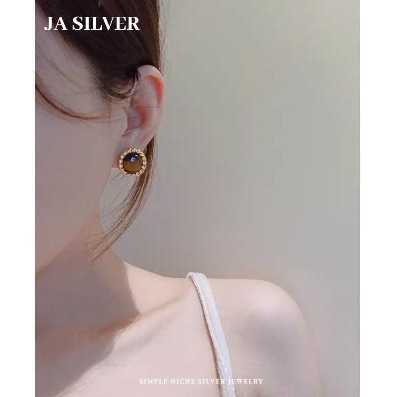 Wholesale Tiger's eye stone sterling silver earrings