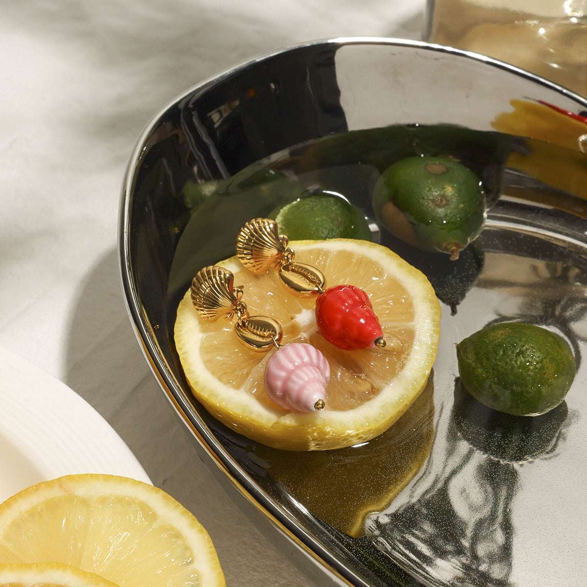 Wholesale 18K gold stainless steel pink ceramic conch pendant earrings