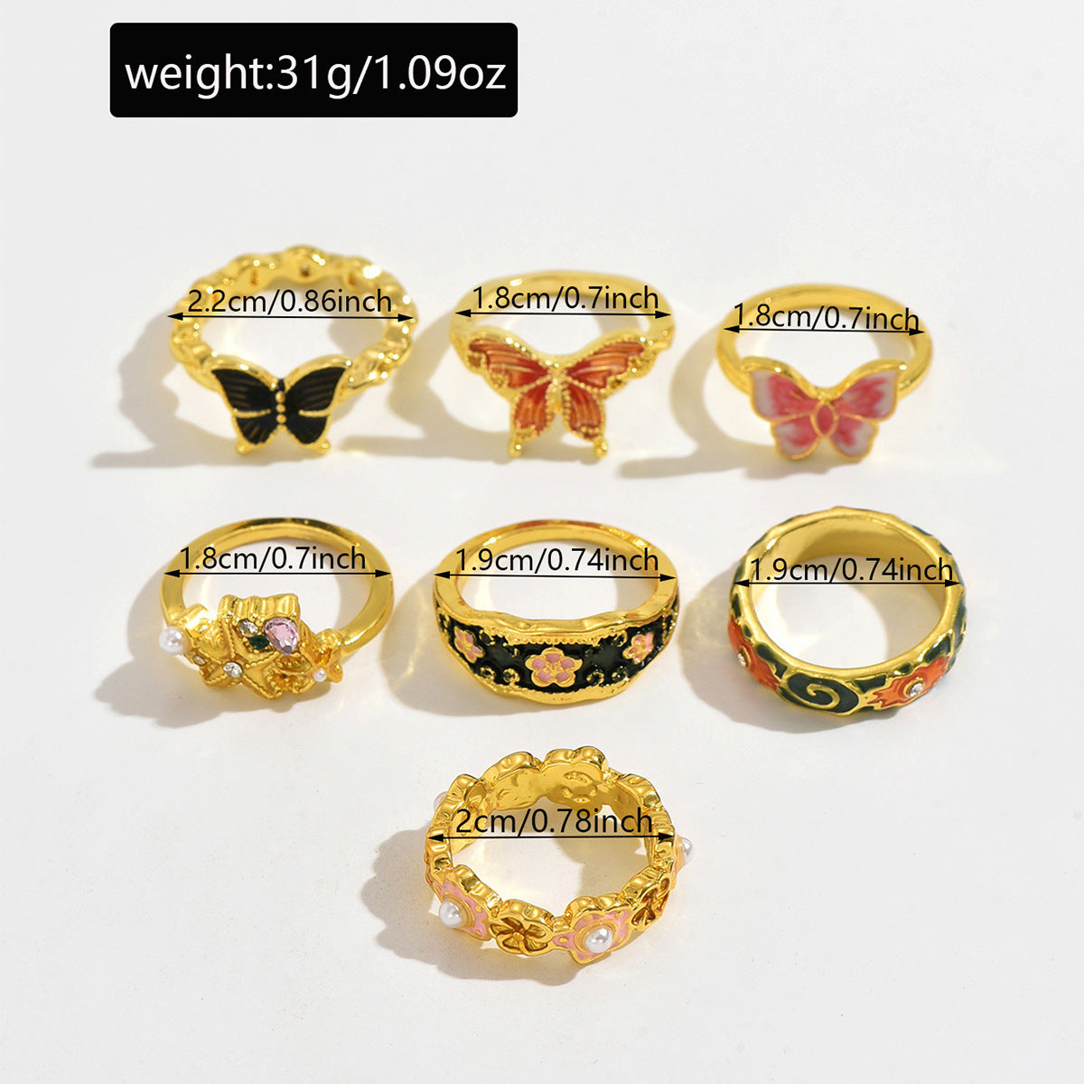 Wholesale Vintage Butterfly Flower Drip Oil Ring - Chic Jewelry Accessory for Everyday Wear