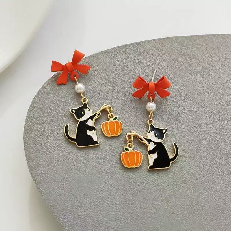 Wholesale Trendy Cartoon Cat Earrings  Bow Design Alloy Jewelry Accessory for Women