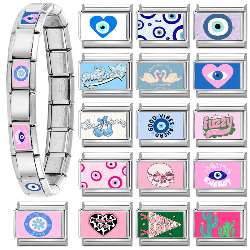 Wholesale 9mm Italian Charm Starter Bracelets DIY square Single Section Creative Stainless Steel Composable Bracelet