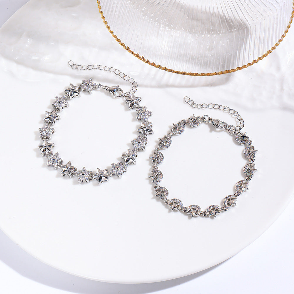Wholesale  Stereo Micro-Paved Zircon Star and Moon Bracelet