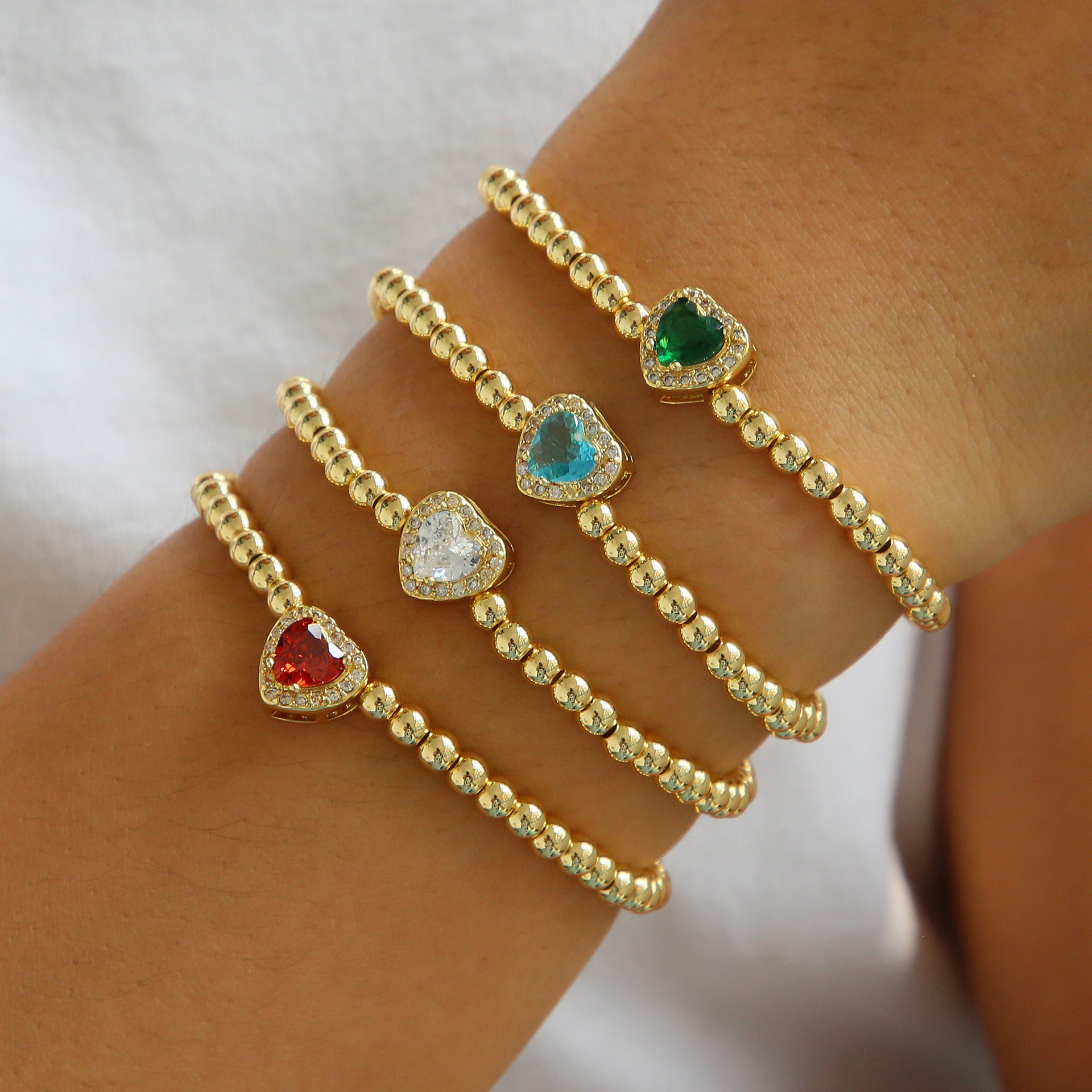 Wholesale  18k gold twelve birthstone December stone color love copper beads bracelet