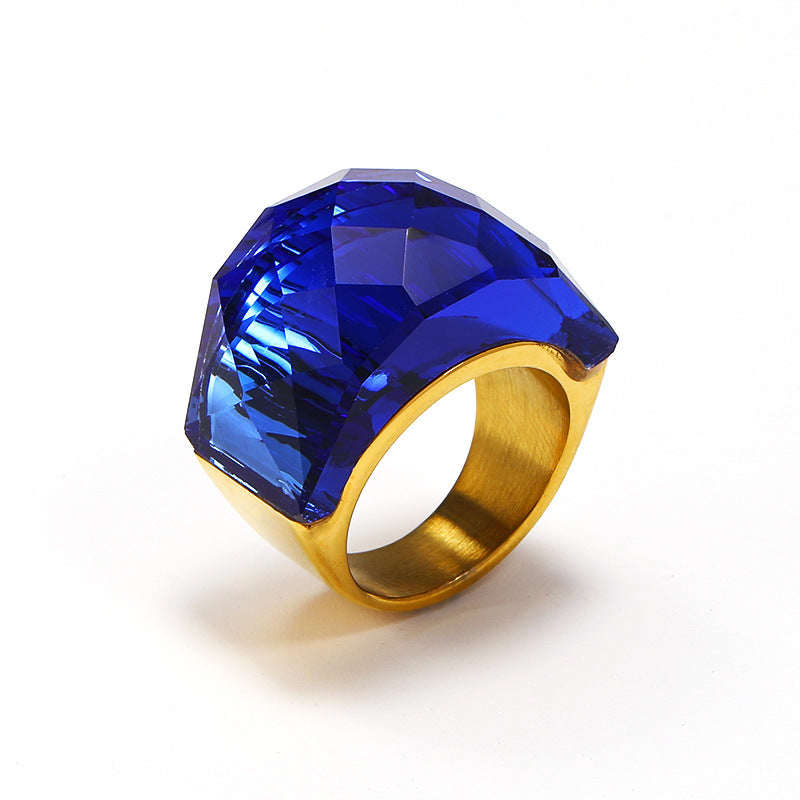 Wholesale Exaggerated Multi-color Translucent Gemstone Titanium Steel Ring ACC-RS-Hait002