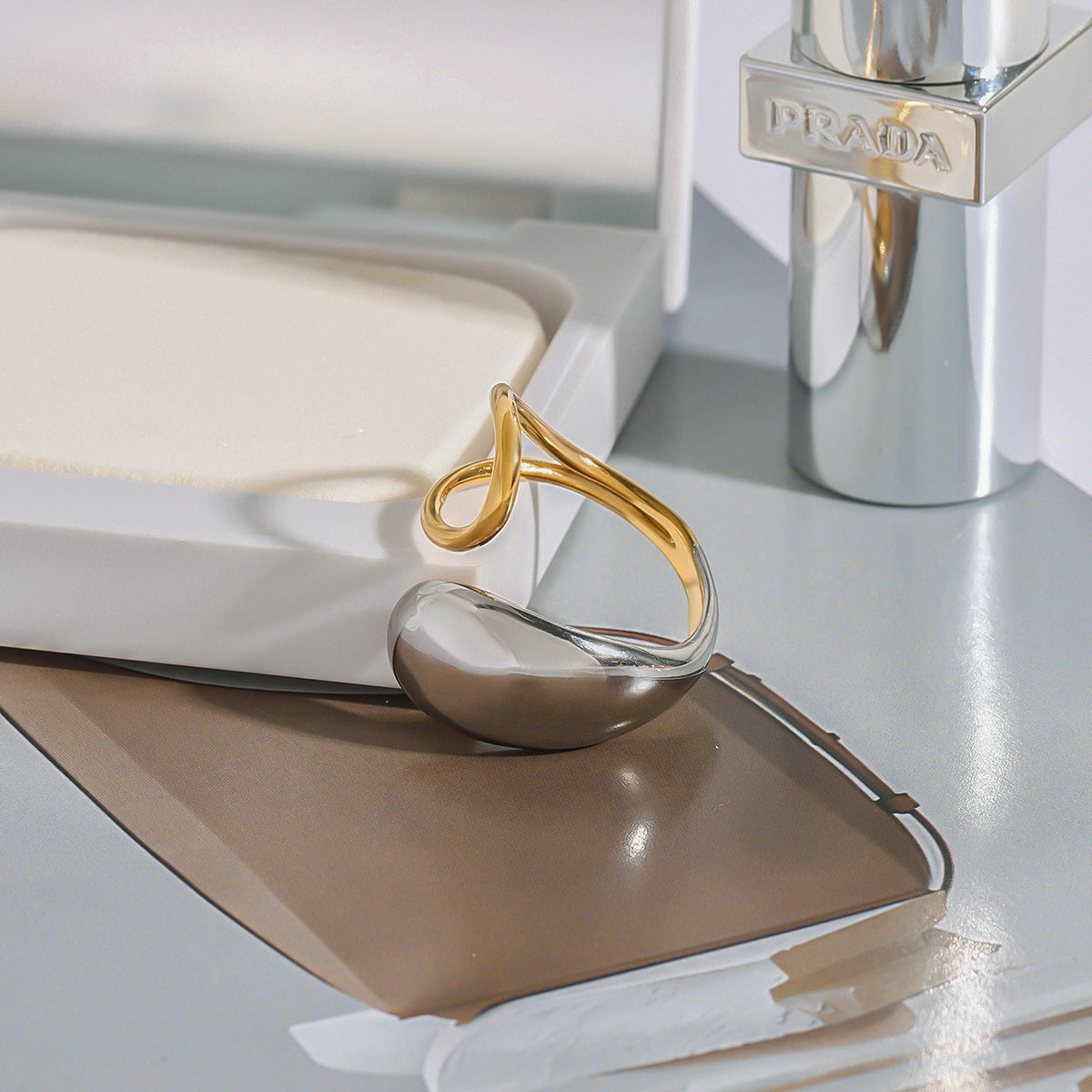 Wholesale 18k gold stainless steel gold and silver color matching  adjustment opening ring