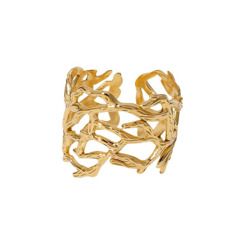Wholesale Chic Stainless Steel Open Ring Irregular Hollow Design Wide Band Women S Fashion Accessory Gift