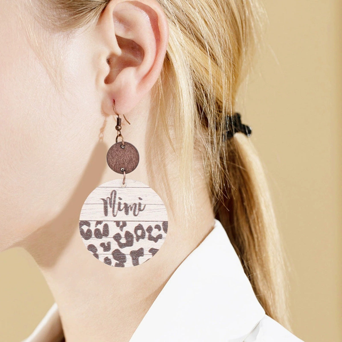 Wholesale Fashion Retro Leopard Wood Pieces Earrings
