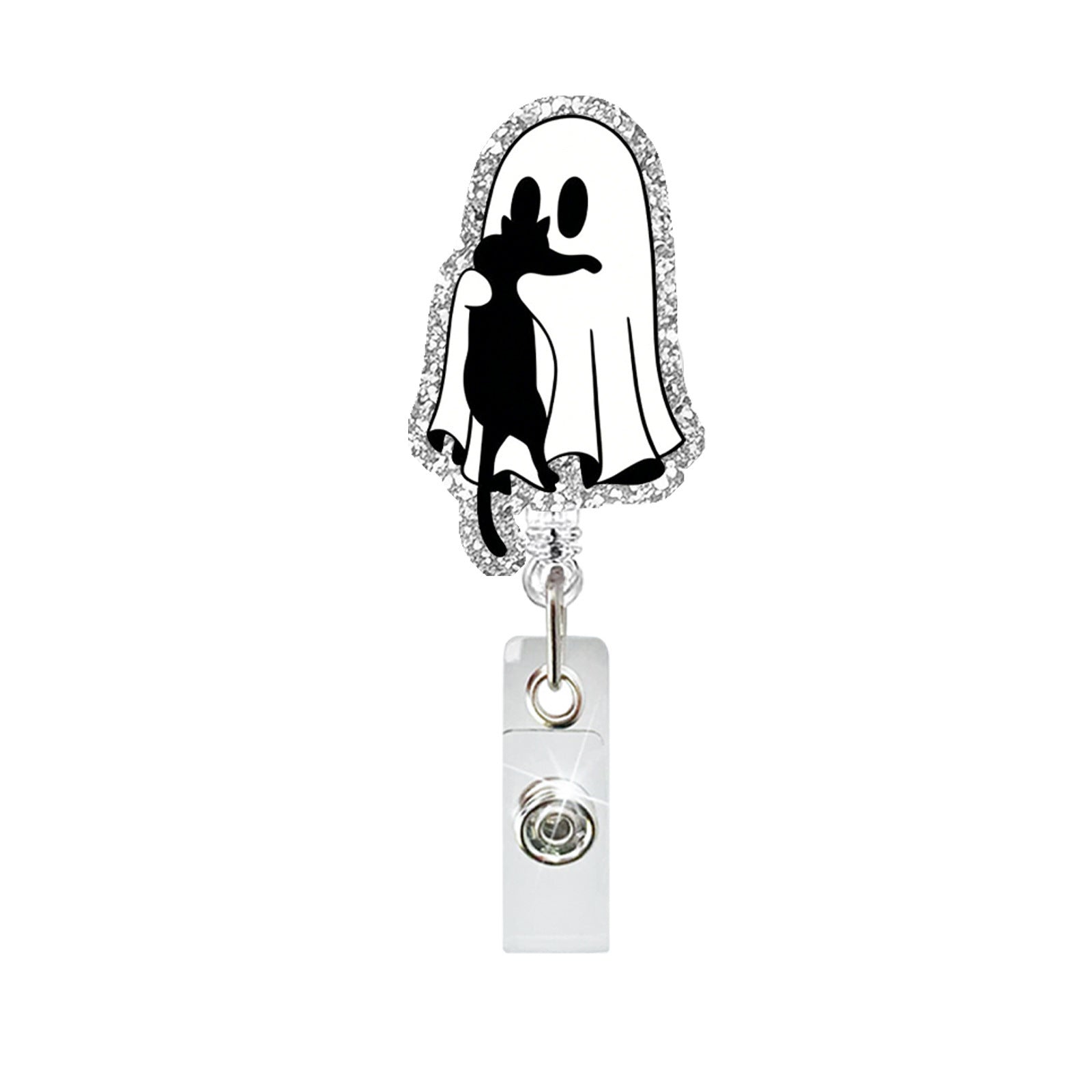 Wholesale  Ghost Black Cat Glitter Retractable Badge Reel - Trendy Fashion Accessory Gift