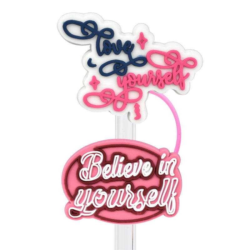 Wholesale Random 100pcs Cartoon English Straw Cover 10MM Straw Tube Cap