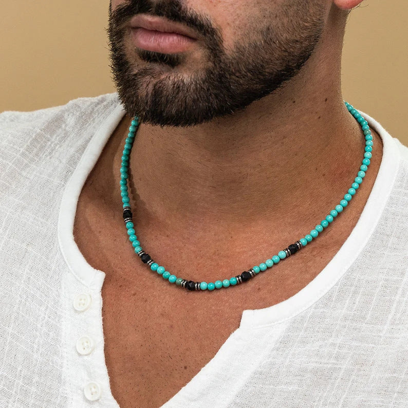 Wholesale Turquoise Volcanic Stone Necklace Ethnic Bohemian Style Men' s Fashion Accessory Gift