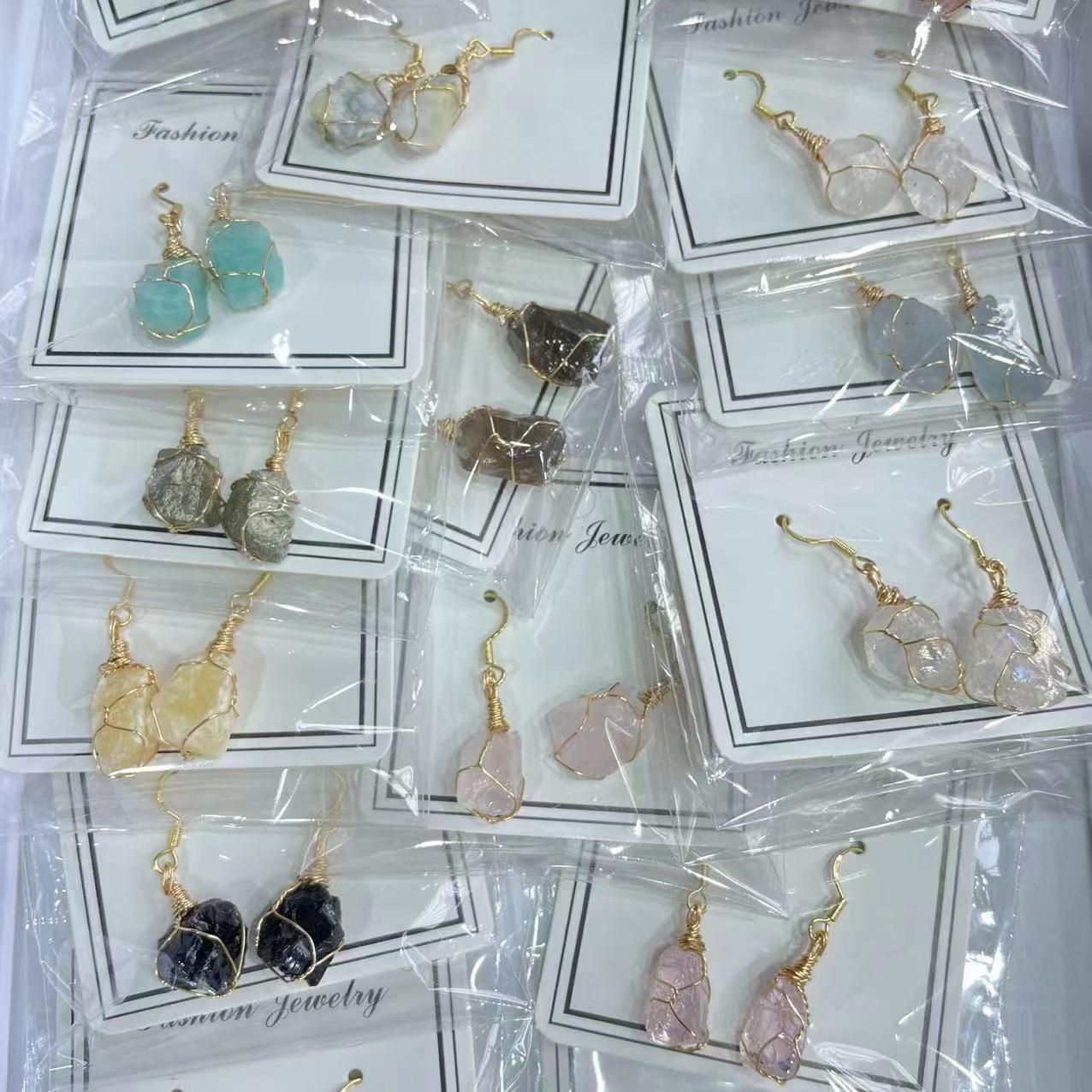 Wholesale Natural Crystal Irregular Rough Stone Handmade 18K Gold Wire Wound Citrine Earrings ACC-ES-XiuK001