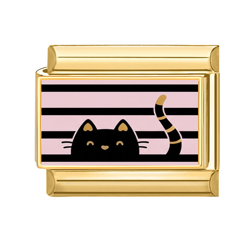 Wholesale Gold Plated Stainless Steel DIY Italian Modular Bracelet Charms Pink Cute Fashion Jewelry Accessory For Boutique Resale