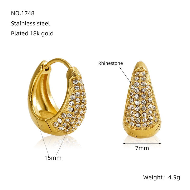 Wholesale  Light Luxury Ear Buckle Plating 18K Gold Inlaid Zircon Geometric All-match Titanium Steel Earrings