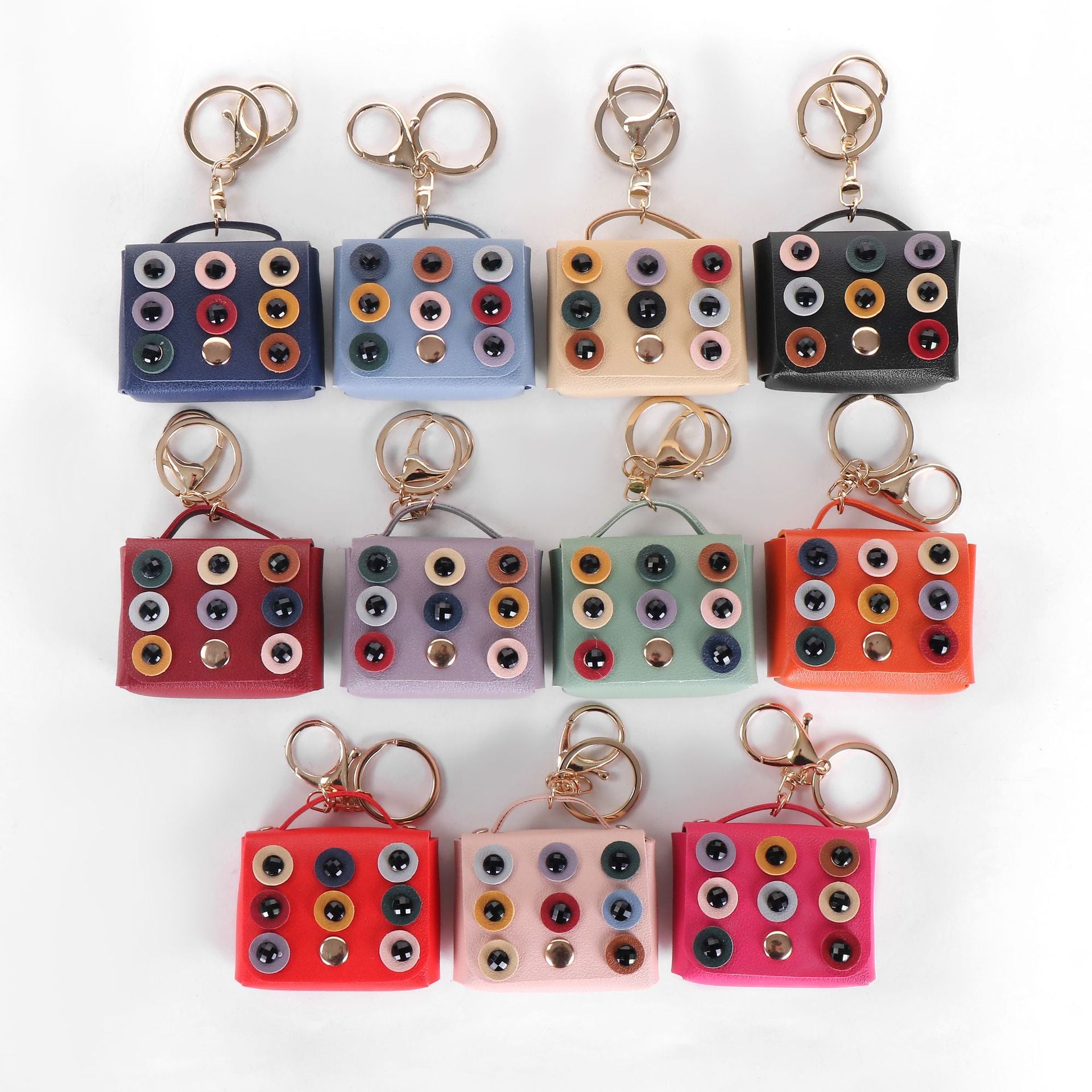 Wholesale Classic Round Diamond Black Leather Bluetooth Earbud Case Keychain Decorative Car Key Accessory Gift For Wedding Boutique Resale