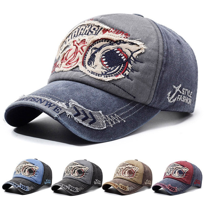 Wholesale Embroidered Shark Baseball Cap Distressed Hip Hop Style Adjustable Sun Hat Trendy Streetwear Accessory For Men And Women Boutique Resale