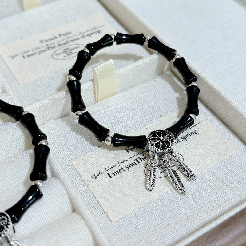 Wholesale Handmade Bamboo Dream Catcher Bracelet with Tassel - Literary Retro Unisex Jewelry Accessory