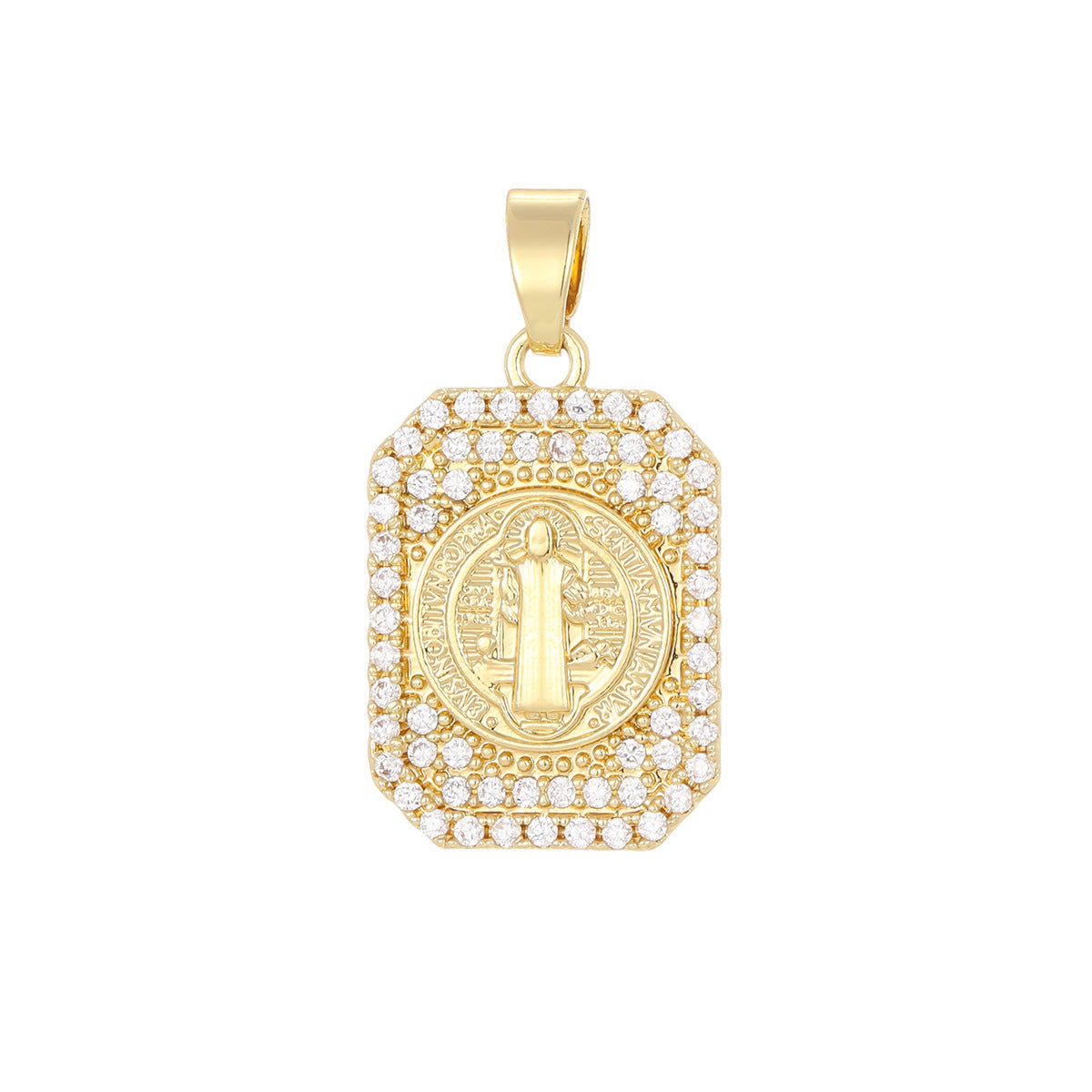 Wholesale Gold Plated Saint Benedict Square Pendant with Zircon Jewelry Accessory for Everyday Wear