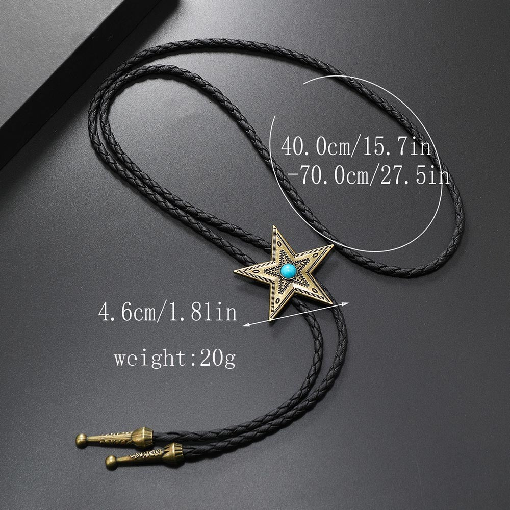 Wholesale 3PCS Alloy Retro Five-Pointed Star Turquoise Drawstring Sweater Chain