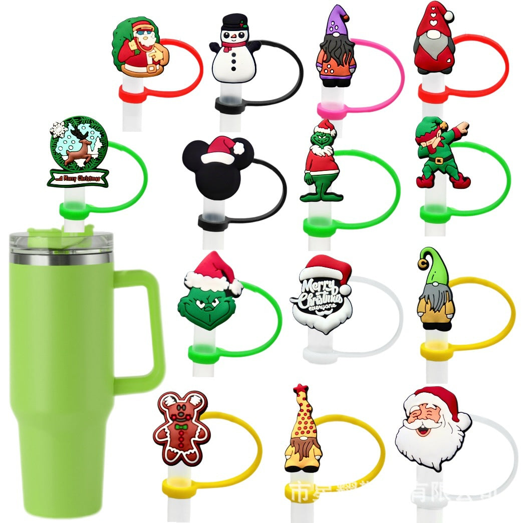 Wholesale 10pcs Christmas themed cartoons 8/ 10mm Straw Cover Straw Tube Cap