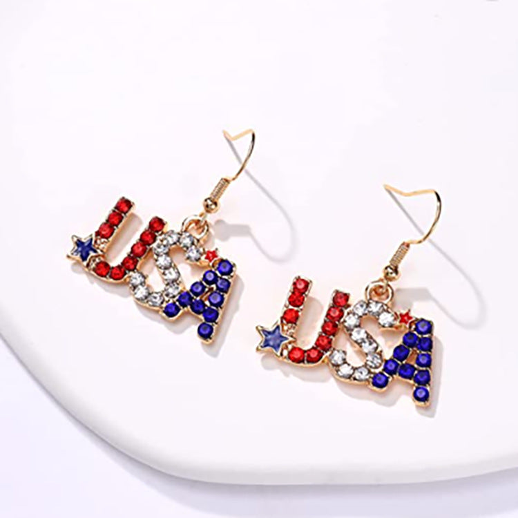 Wholesale American Independence Day USA diamond letter earrings