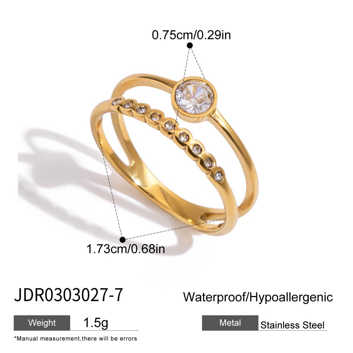 Wholesale 18K Gold Stainless Steel Round White Zircon Double-Layer Cut Out Ring