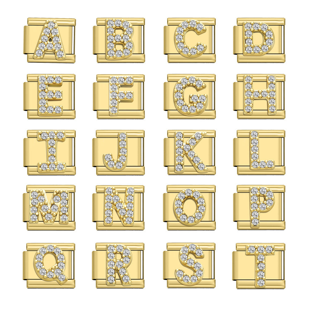 Wholesale Stainless Steel Modular Bracelet with Rhinestones and Gold Letters for Everyday Wear Jewelry Accessory