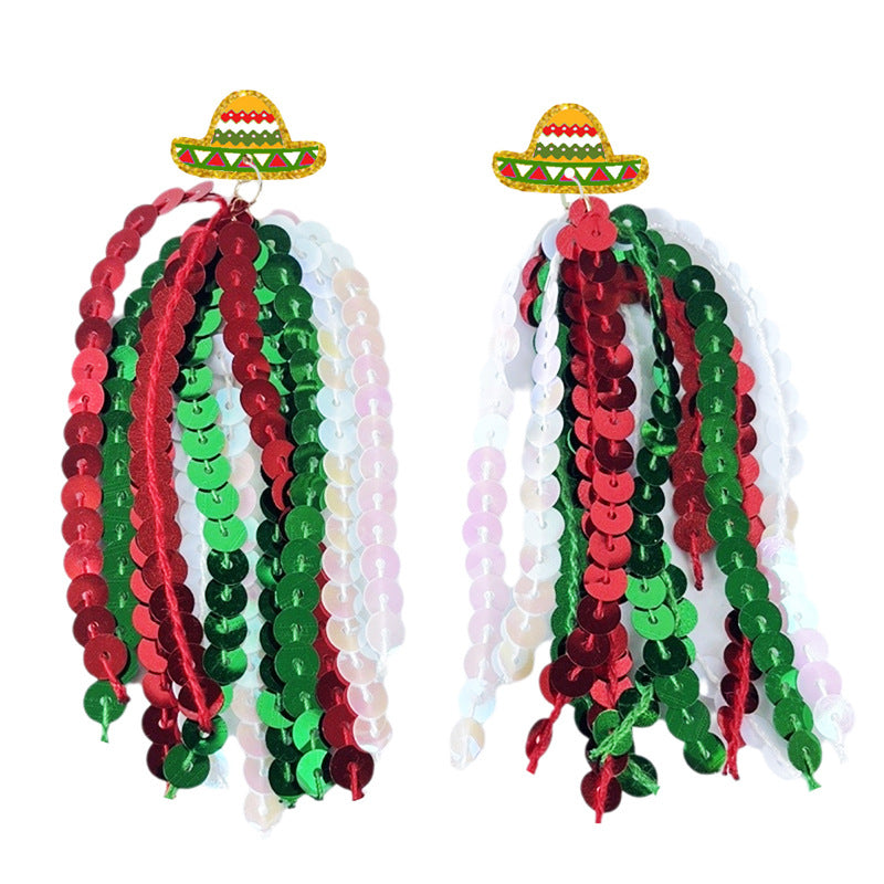 Wholesale Mexican May Festival hat elements Shiny tassel earrings