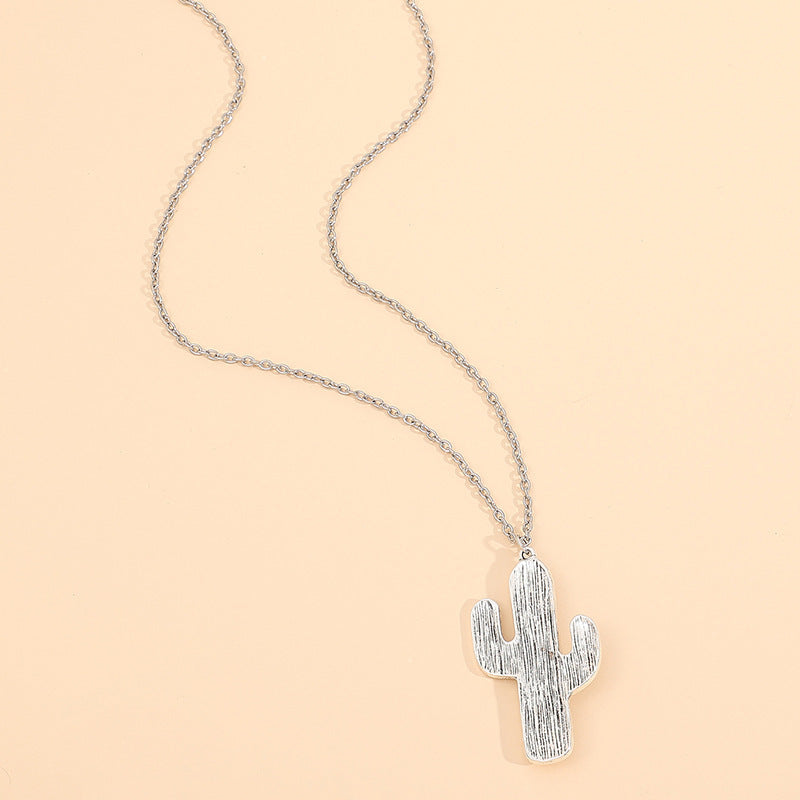 Wholesale Cactus Turquoise Bohemian Pendant Necklace Silver Tone Collarbone Chain Fashion Jewelry Gift