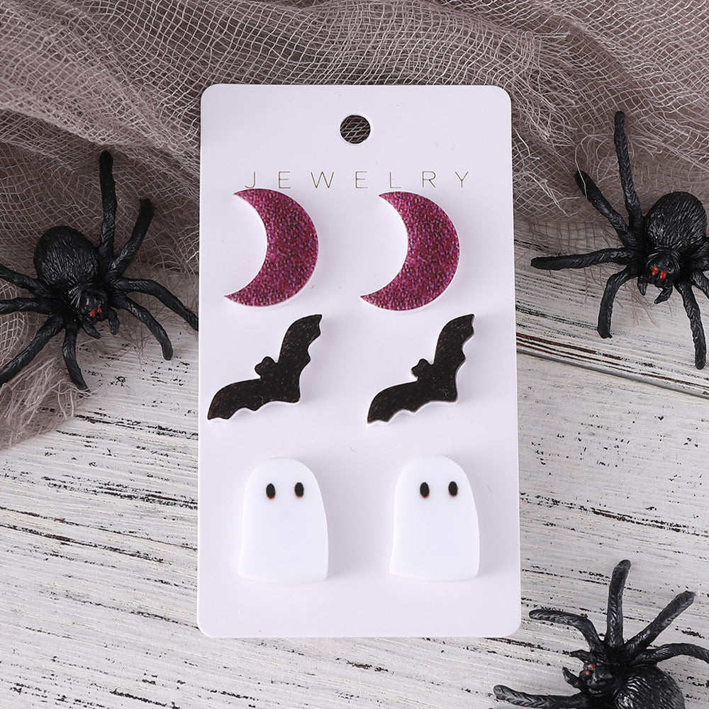 Wholesale  Bat Ghost Moon Acrylic Earrings Set