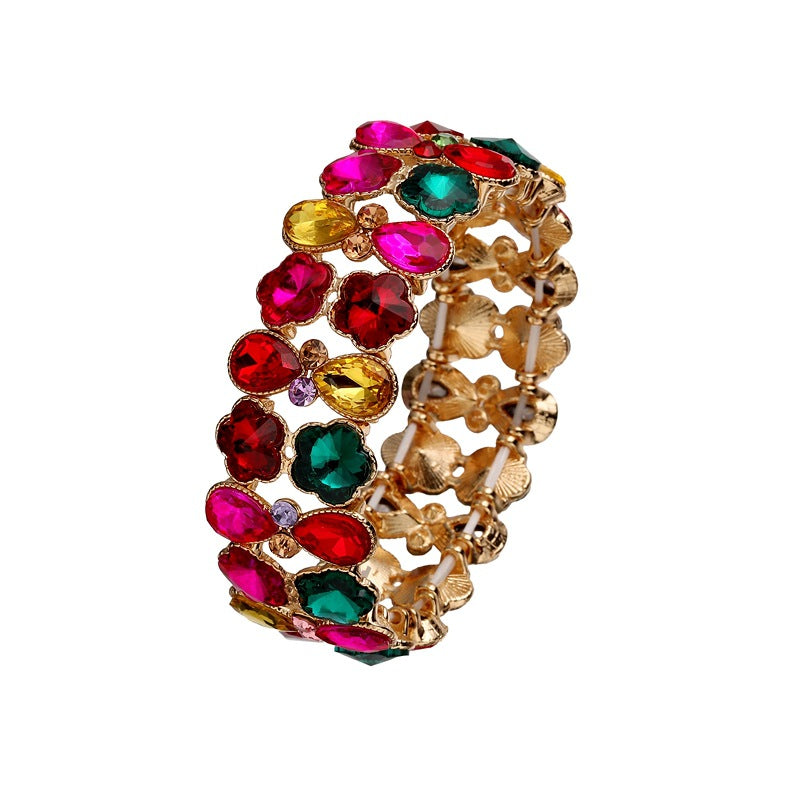 Wholesale Trendy Teardrop Flower Crystal Bracelet Alloy Gold Tone Party Jewelry Accessory