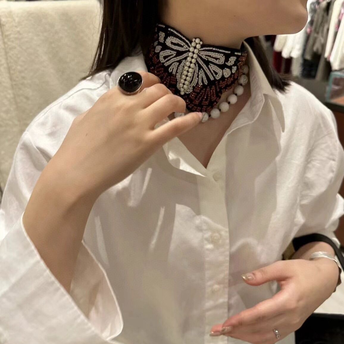 Wholesale silver black agate white chalcedony index finger ring