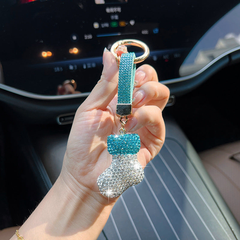 Wholesale rhinestone-encrusted sock keychain