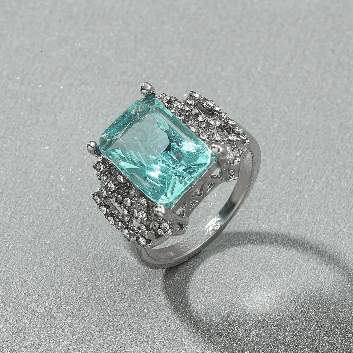 Wholesale Sky Blue Square Diamond Rings