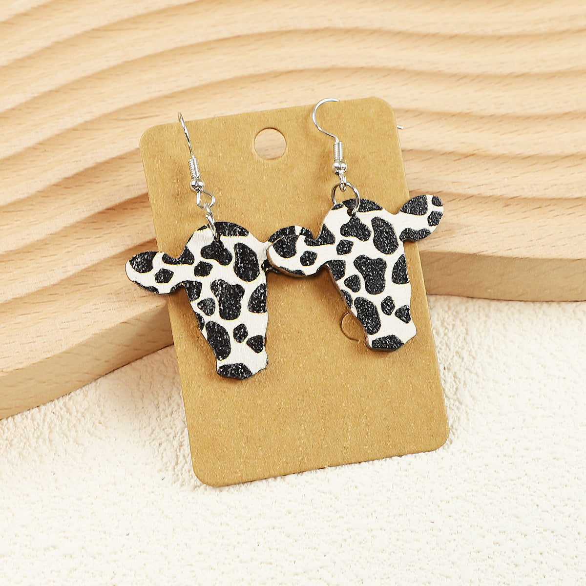 Wholesale Western Cowboy Style  Cow Pattern Boots Cow Head Leopard Print Flower Wooden Earrings