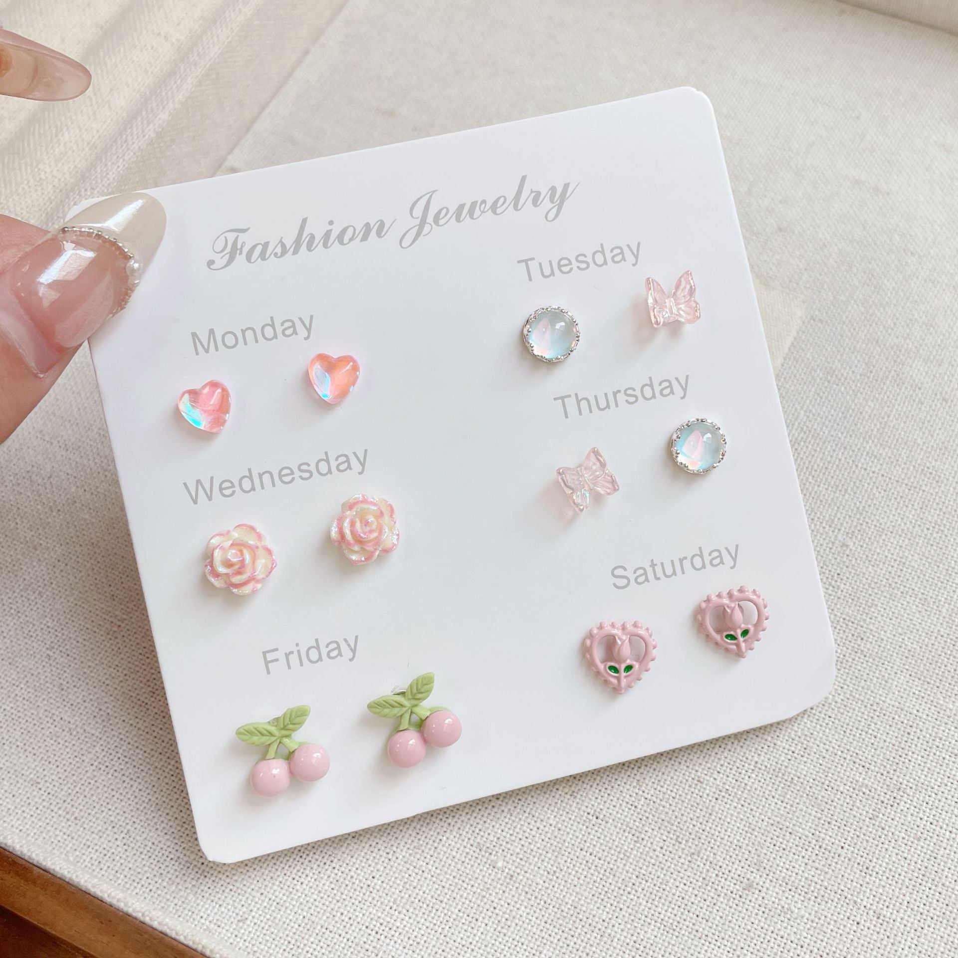 Wholesale Sweet and fresh silver needle small floral and fruit earrings