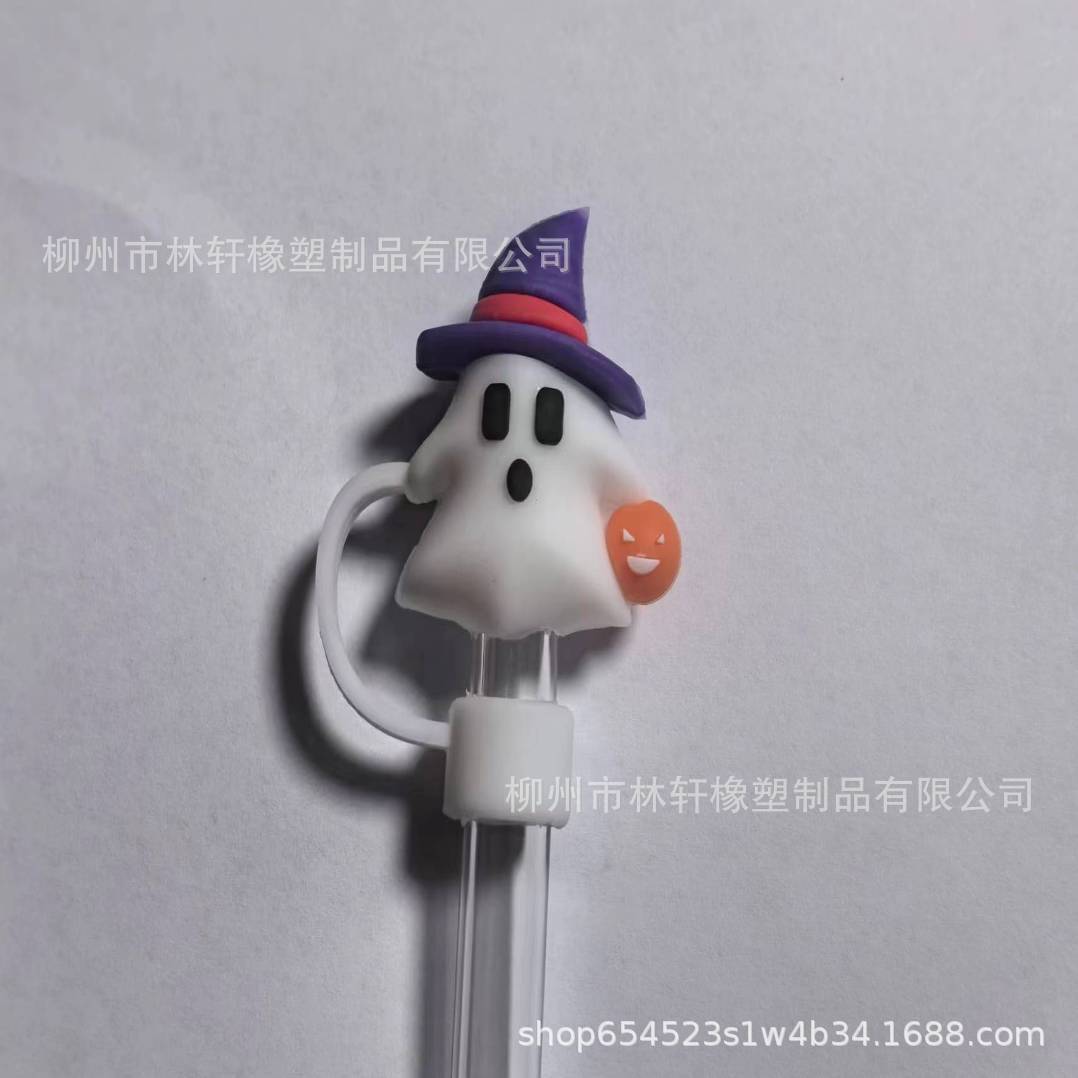 Wholesale  10mm Halloween Creative Cartoon Sports PVC Soft Straw Tube Cap