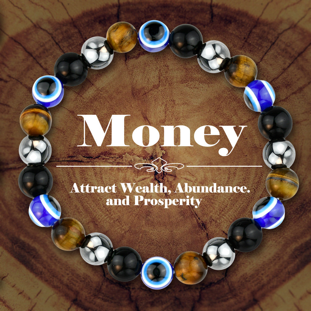 Wholesale Handmade Evil Eye Beaded Bracelet,  Black Stone Tiger Eye Unisex Bracelet,  Trendy Jewelry Accessory for Gift and Everyday Wear