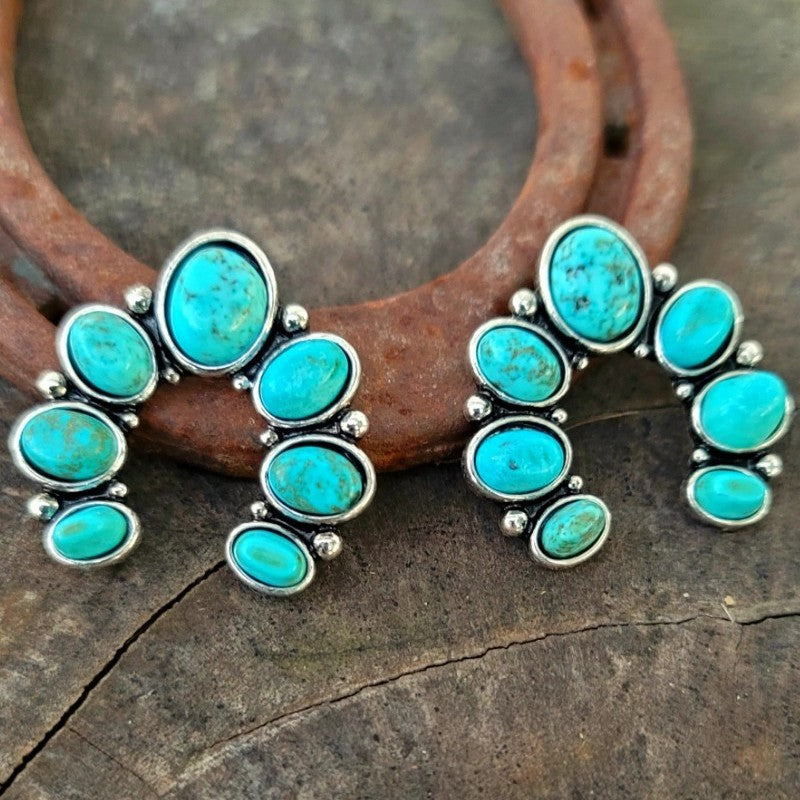Wholesale Alloy Electroplated Vintage Turquoise U-Shape Earrings,  Trendy Jewelry Accessory for Women
