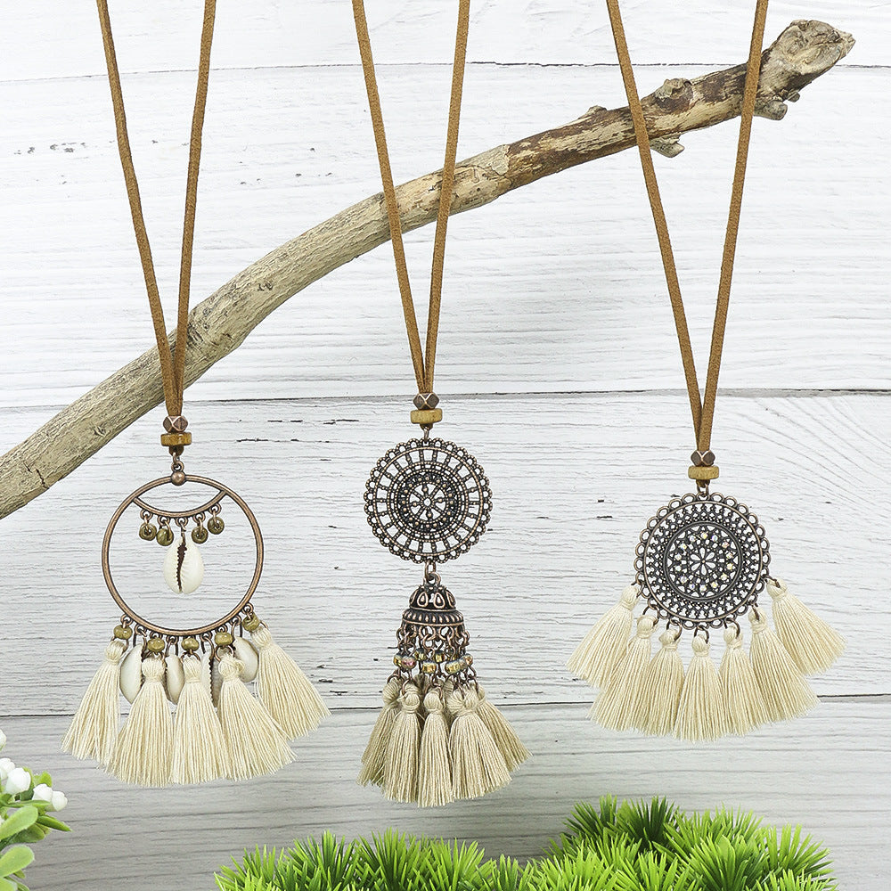 Wholesale Hot sale long necklace bohemian style tassel flower pendant ethnic style retro necklace