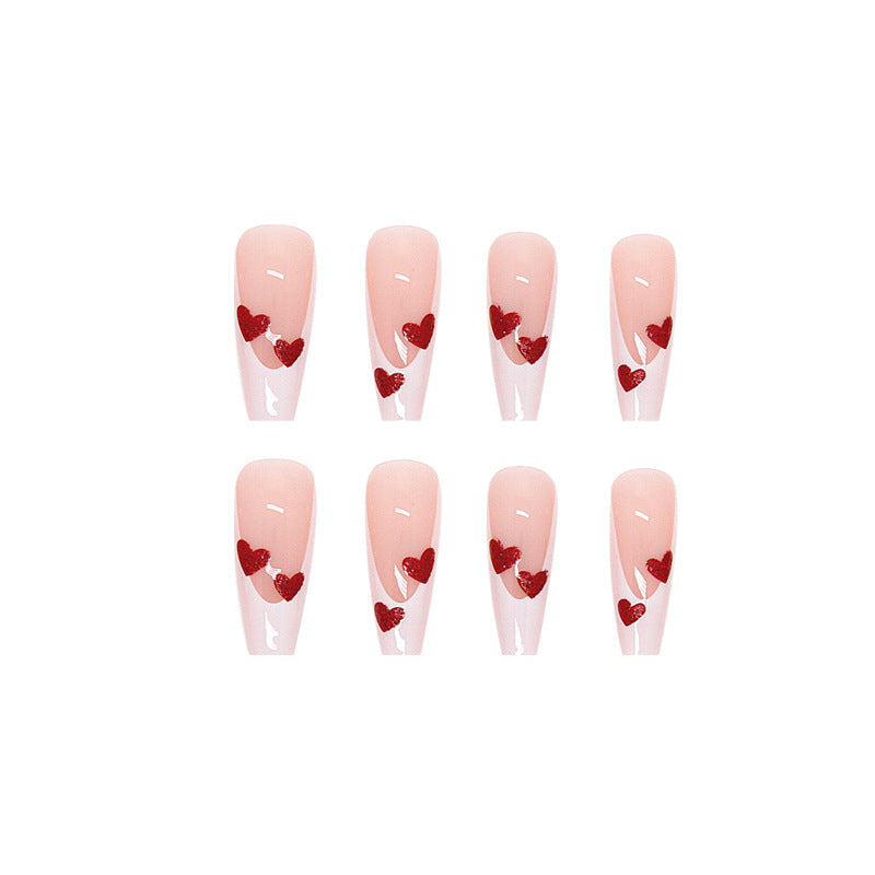 Wholesale 24 Pieces/box Valentine's Day Long Red Love Nails Kits Nail Stickers ACC-NS-QiHeng011