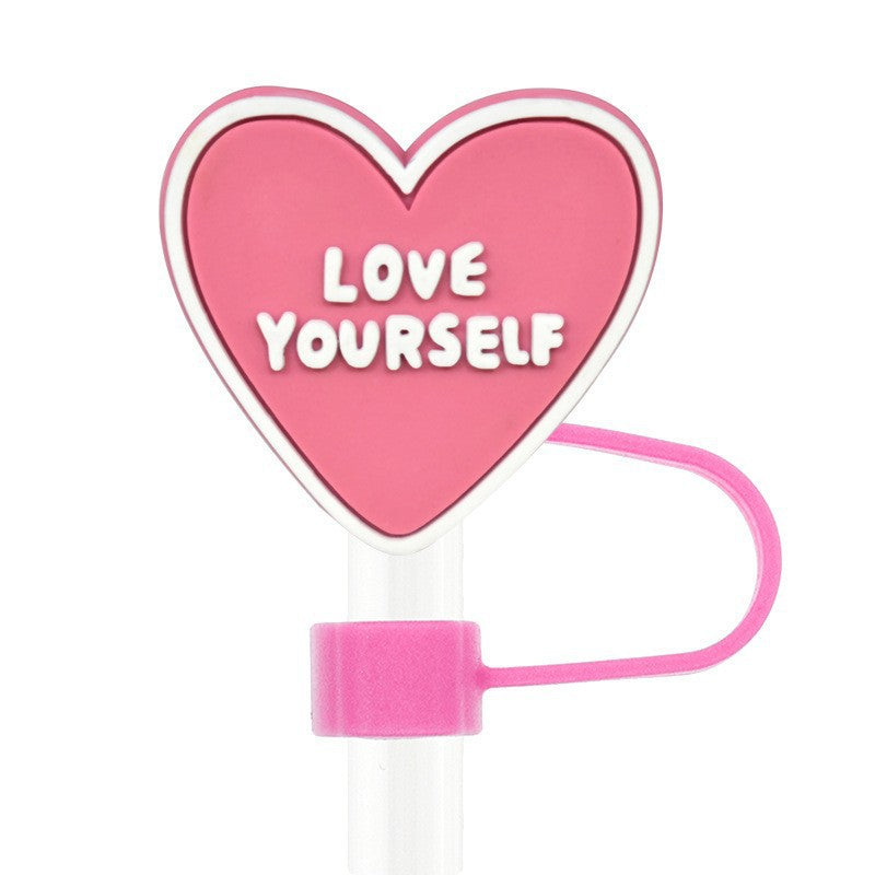 Wholesale Random 50pcs 10mm Cute Cartoon English Phrase PVC Soft Straw Tube Cap