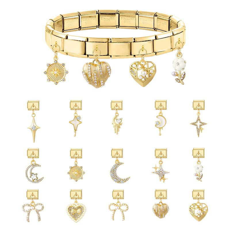 Bracelet de charme italien en gros 9 mm de bricolage d'épissage en or et en diamant blanc bracelet composable en acier inoxydable