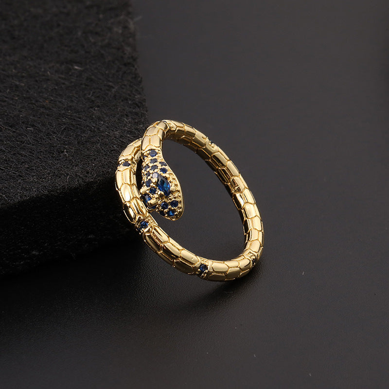 Wholesale Vintage Emerald Green Open Snake Ring Copper Zircon Women S Fashion Jewelry Accessory