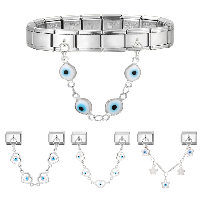 Wholesale Hearts and Love Italian Charms DIY square double-pendant Creative Stainless Steel Composable Bracelet